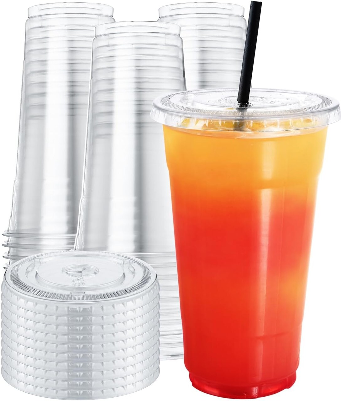 75 Sets 24 oz Plastic Cups With Lids - Clear Disposable Drinking Cups for Iced Coffee, Smoothie, Milkshake, Cold Drinks, Party
